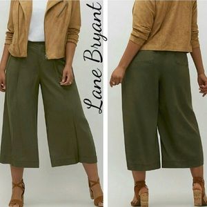 Lane Bryant Cropped Olive Green Linen Pants